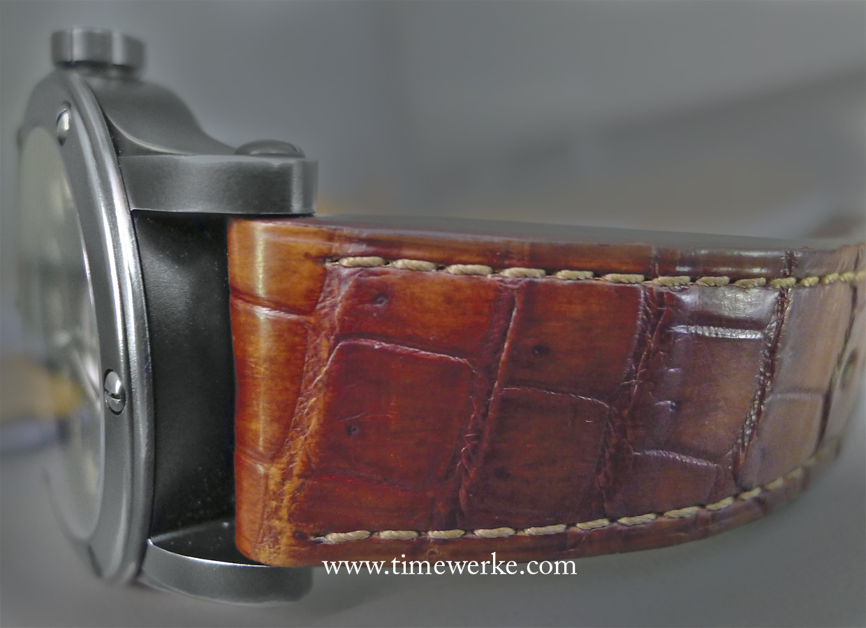 We like the rugged well-worn look of the crocodilian strap. We believe that this is crocodile skin based on the blemishes on the scales which are from the pores of crocodile leather. Photo: © TANG Portfolio
