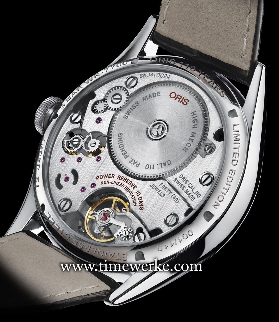 The development of the Calibre 110 resulted from a collaboration between Oris and L’École Téchnique Le Locle and spanned over 10 years. The Calibre 110 utilises a single mainspring barrel and mainspring stretching 1.8 metres. Photo: © Oris