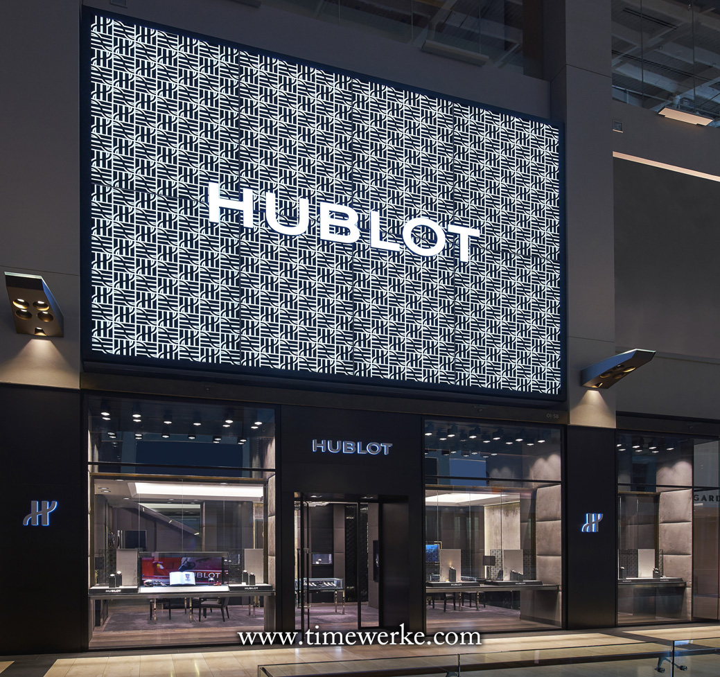 Hublot by The Hour Glass. This Hublot boutique located at The Shoppes at Marina Bay Sands in Singapore is operated by luxury retailer The Hour Glass, a company listed on the Singapore Exchange. The marquee of this Hublot boutique is extremely tall. From the floor base to its top, the overall height of the store’s façade is 17 metres which is about the height of a typical three-storey landed residential property in Singapore. Photo: © The Hour Glass.